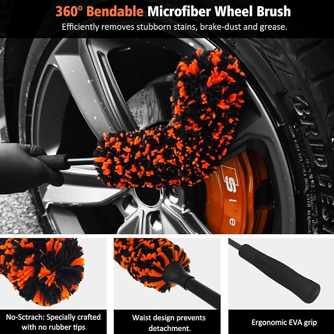 YeewayVeh 4PCS Car Wheel Cleaning Kit, 2-Size Bendable Microfiber Wool Wheel - Image 3