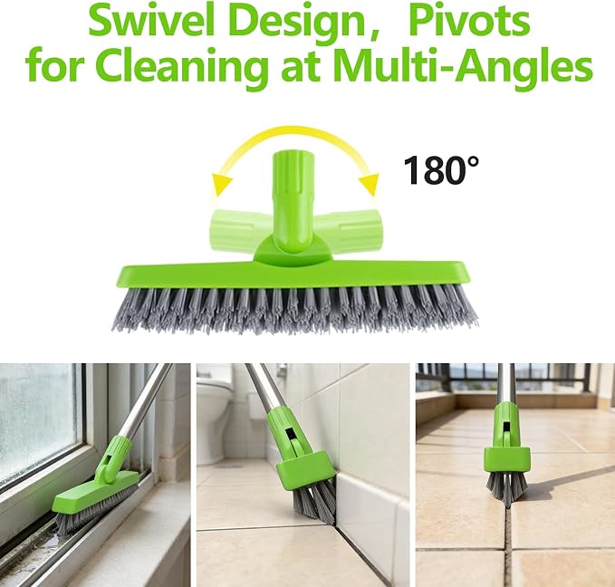 ITTAHO 2 Pack Grout Brush with Long Handle, Swivel Cleaning Grout Line Scrubber - Image 5