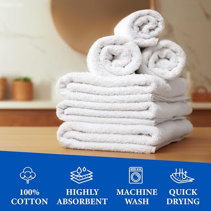 GREEN LIFESTYLE Terry Kitchen Bar Mops Kitchen Towel 12 Pack, Pure Cotton White - Image 2
