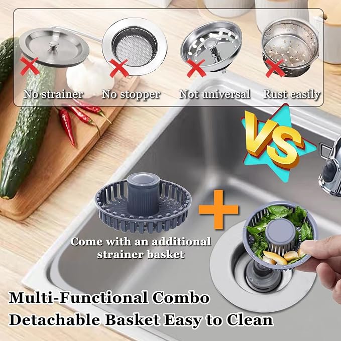 3 in 1 Kitchen Sink Stopper, Pop Up Kitchen Sink Drain Strainer, - Image 3