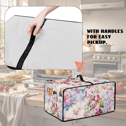 Toaster Oven Dust Cover with Pockets, Stain-resistant Kitchen Electrical Appliance Cover Countertop Ovens Decorations, M, 16.5" x 20.5" x 10", Retro Rose Pink
