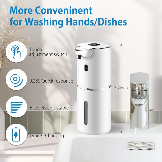 Automatic Liquid Soap Dispenser 12.8oz, Rechargeable & 6 Levels Soap Adjustable - Image 2