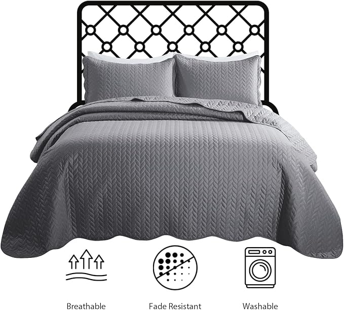IR Imperial Rooms 8 Pack California King Quilt Bedding Set (118"x106") - Bulk Wholesale for Hotels, Guest Bedroom & Airbnbs - Lightweight Microfiber Reversible Embossed Quilts Bedspread (Grey)