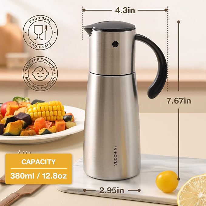 Vucchini Oil Dispenser Bottle Stainless Steel-Auto Flip Kitchen Oil and Vinegar - Image 5