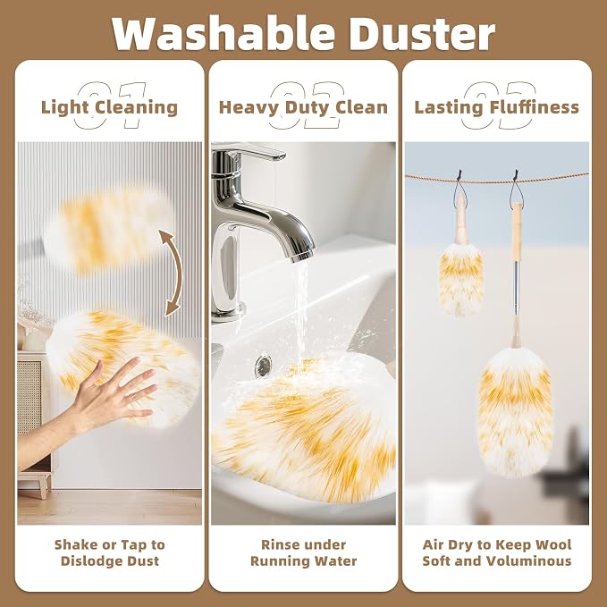 LOVECO Feather Duster for Cleaning, Extendable Lambswool Duster 29-49 Inch for - Image 6