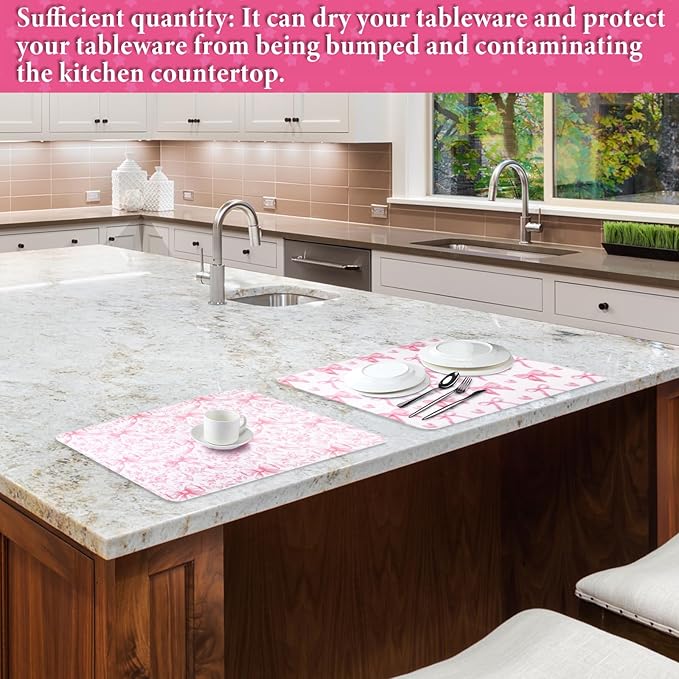 2 Pcs Large Coquette Pink Bow Dish Drying Mat Large - Image 6