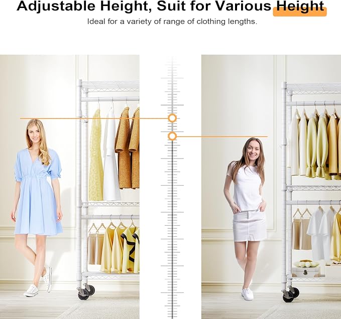 Heavy Duty Rolling Garment Rack 3 Tiers Adjustable Wire Shelving Clothes Rack - Image 7