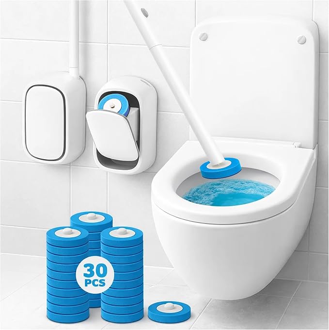 CiLoN Wall-Mounted Disposable Toilet Brush Kit and 30 Fresh Bleach Scrubbing by WorkplaceEssentials