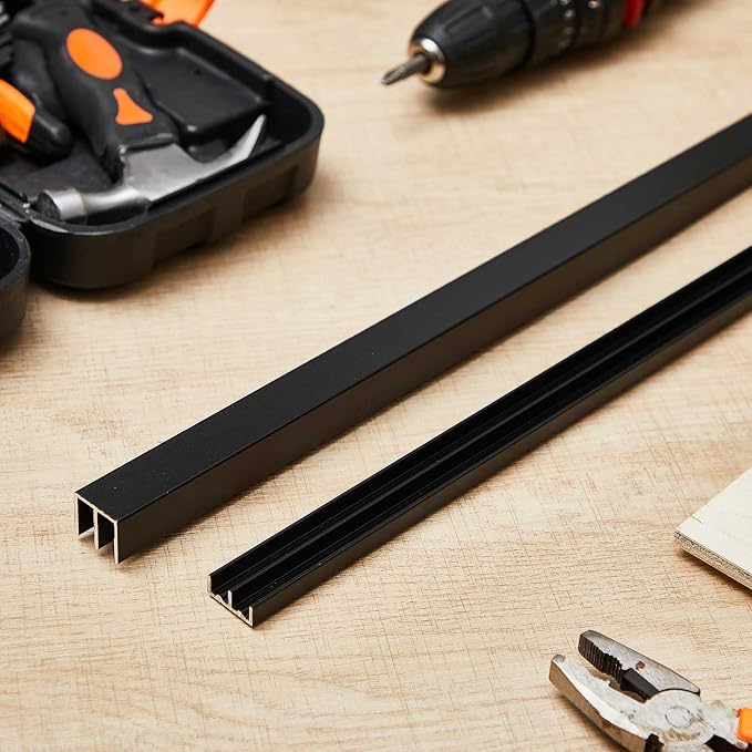 Landical 2 Set 4 ft Black Aluminum Sliding Door Track Set - Image 7