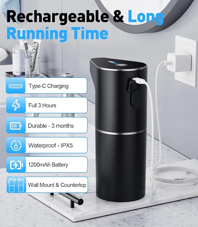 Automatic Soap Dispenser, Touchless Hand Wall Mount Rechargeable 3 Gear - Image 3