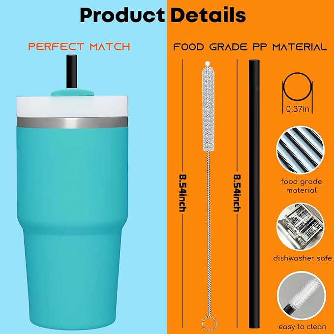 ALINK Black Replacement Straws for Stanley 20oz 14oz Tumble, 6 Pack Reusable - Image 2