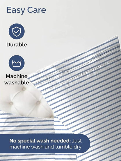 Extra Deep Full Fitted Sheet - Hotel Luxury Single Fitted Sheet Only - Easily Fits 18 inch to 24 inch Mattress - Ultra Soft, Wrinkle Free with Extra Deep Pockets - Breathable & Comfy - Blue Stripes
