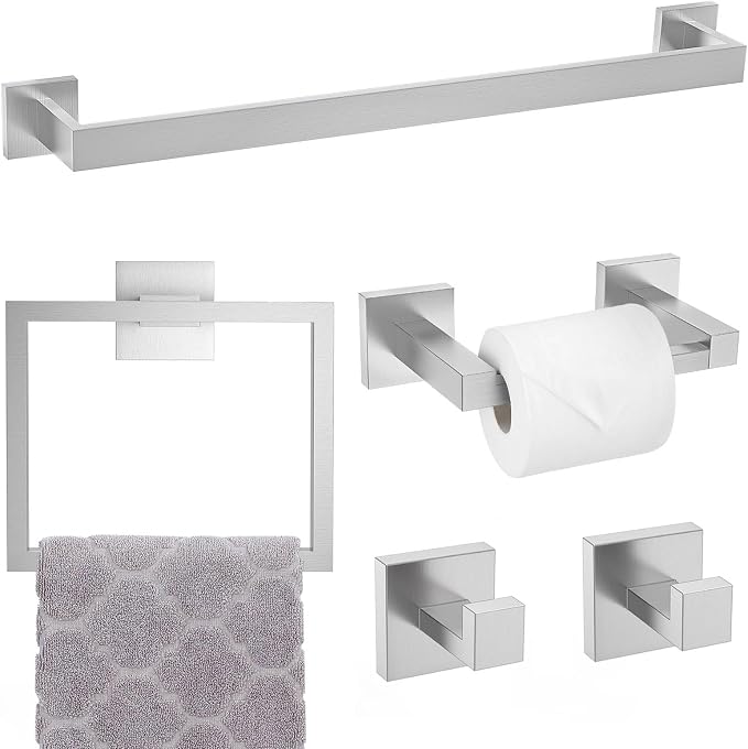 TNOMS Brushed Nickel Towel Bar Set, 5-Piece Bathroom Hardware Set Includes by TNOMS