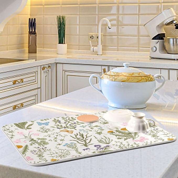 Herbs Flowers Botanical Butterfly Dish Drying Mat - Image 2