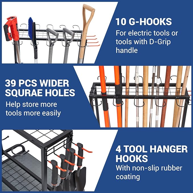 Garden Tool Organizer, Yard Tools Rack Holds 55 Long-Handled Tools/Rakes/Brooms - Image 2