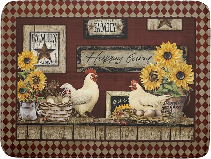 Vintage Rooster Dish Drying Mat 18x24 Inch Farmhouse Chicken Dish Drainer Pad by Giwawa