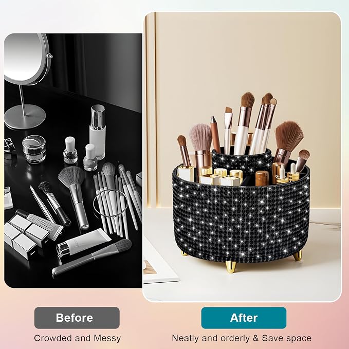 Diesisa Bling Diamond 360° Makeup Brush Holder Organizer, Rotating Makeup Brush - Image 2
