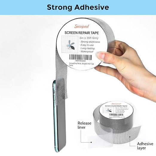 Grey Window Screen Repair Tape, 3IN X 25FT Screen Repair Kit - Image 2