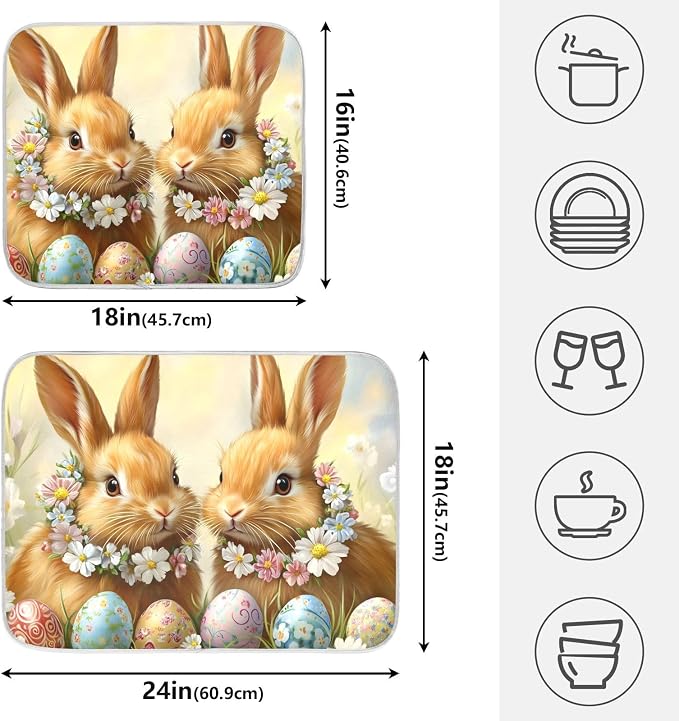 Cute Rabbit Bunny Easter Eggs Dish Drying Mat - Image 2