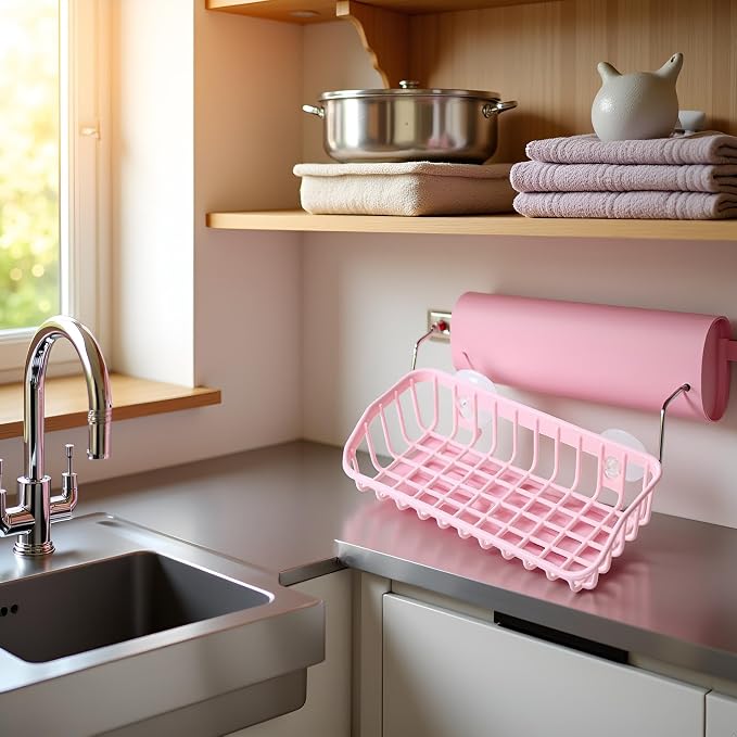 Pink Multifunctional Drain Rack, Hanging Storage Rack Drain Rack Sink Shelf - Image 3