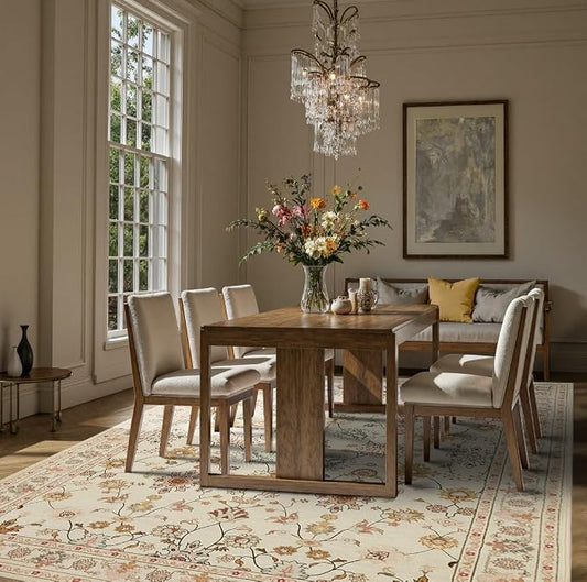 Floral Rug for Living Room Bedroom, 8x10 Washable Rug, Vintage Boho Area Rug - Image 2