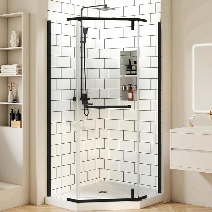 36" D x 36" W x 72" H Neo-Angle Frameless Shower Door, 1/4” SGCC Tempered Glass by GOBESTRY
