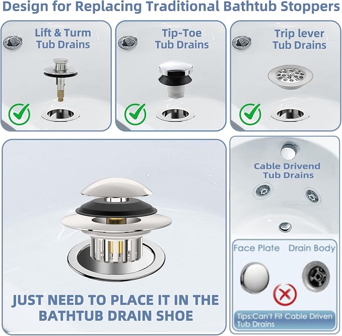 Universal 3 in 1 Bathtub Drain Stopper Bathtub, Pop-up Tub Stopper - Image 6