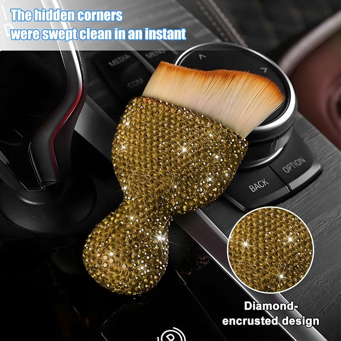 Bling Car Detailing Brush, Crystal Rhinestone Non-Scratch Vehicle Cleaning Dust - Image 3