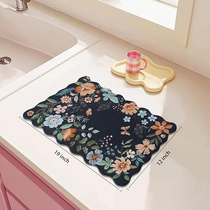 Scalloped Bohemian Coffee Bar Mat Dish Drying Mats - Image 2