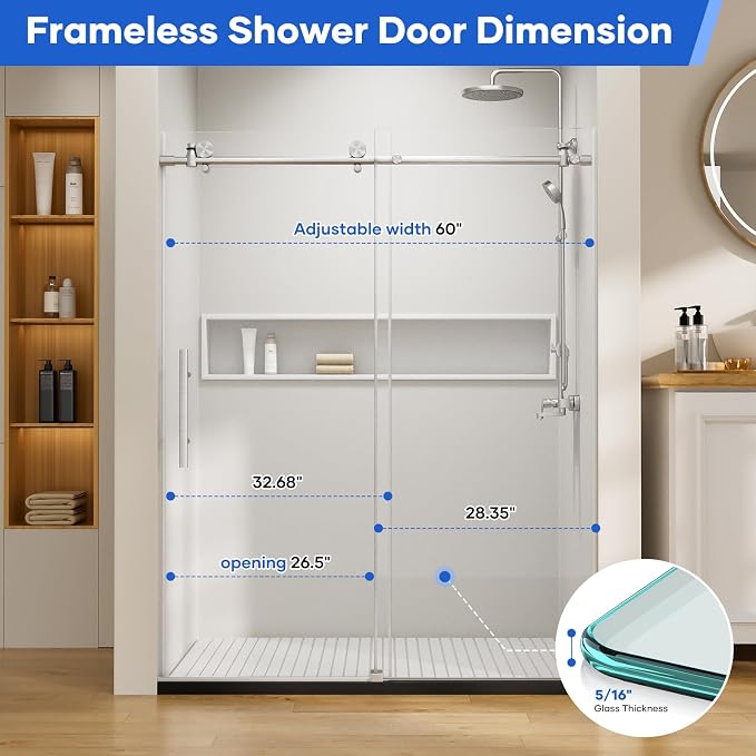 Zenith Shower Door, 60 in W x 74 in H Frameless Shower Door - Image 2