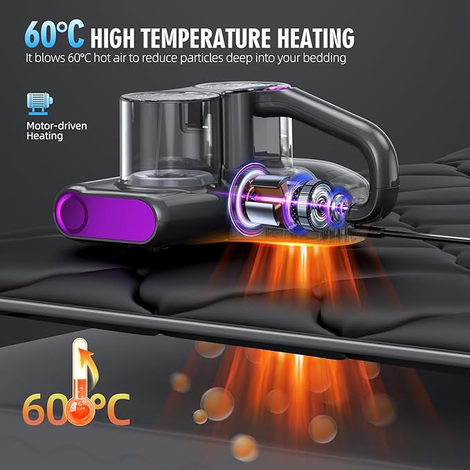 Mattress Vacuum Bed Vacuum Cleaner 16Kpa Suction 253.7nm UV-C Light, 140°F - Image 5