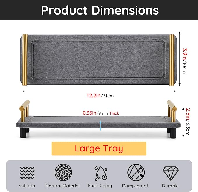 Segbeauty 12x4 Instant Dry Sink Caddy, Water Absorbing Stone Drying Tray - Image 4