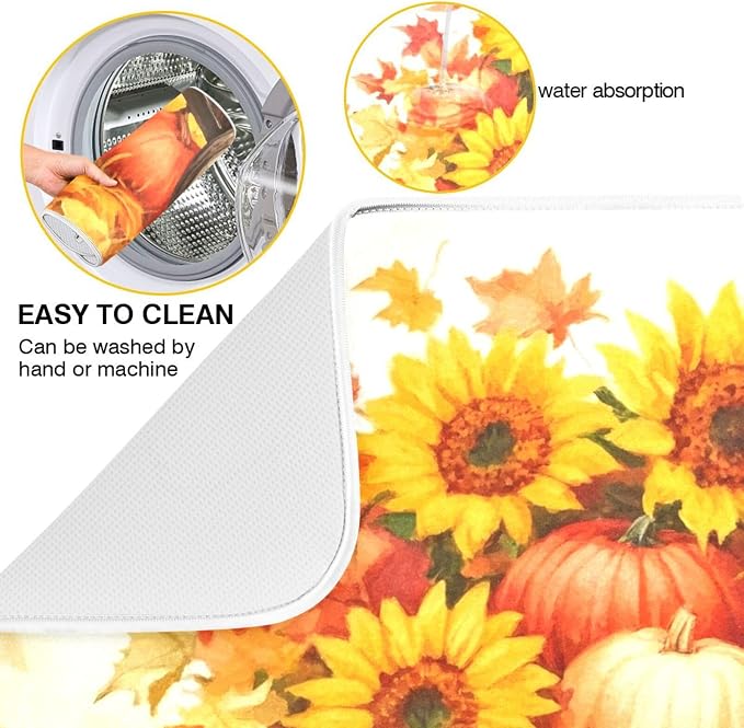 Pumpkin Sunflower Autumn Thanksgiving Dish Drying Mat - Image 4