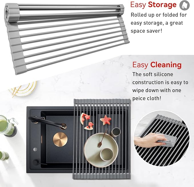 MERRYBOX Roll Up Dish Drying Rack, Over The Sink Dish Rack Foldable, - Image 5