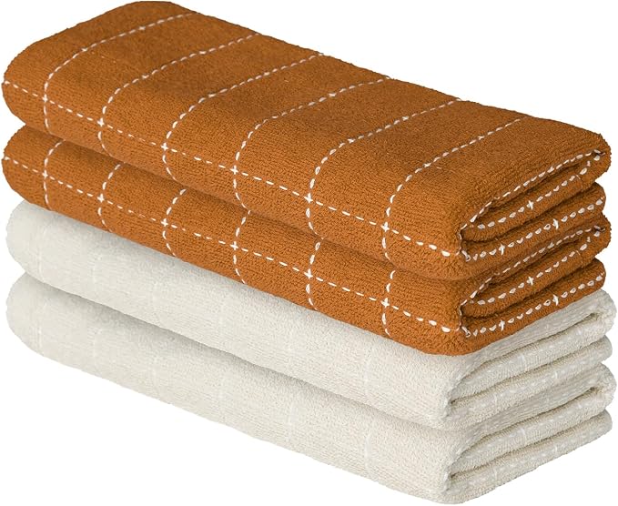 Artoid Mode Checkered Designed Cotton Beige Caramel Terry Kitchen Dish Towels by ArtoidMode