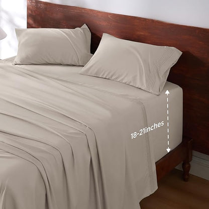 Bedsure Deep Pocket Twin Sheets Set - Fits Mattresses Up to 21 Inches Thick -3 Piece GentleSoft Bed Sheets, Moisture Wicking, Soft & Cooling Bedsheet & Pillowcases, Easy & Secure Fit, Linen