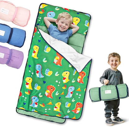 Primlect Lightweight Toddler Nap Mat Perfect for Warm Sleepers, Portable Sleeping Bag with Removable Pillow and Fleece Blanket, Washable, Great for 3 Seasons, Daycare, Preschool, Boy and Girls