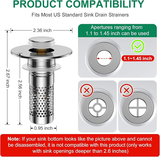 ​Bathroom Sink Drain Strainer, Universal Pop-Up Sink Stopper Hair Catcher - Image 7