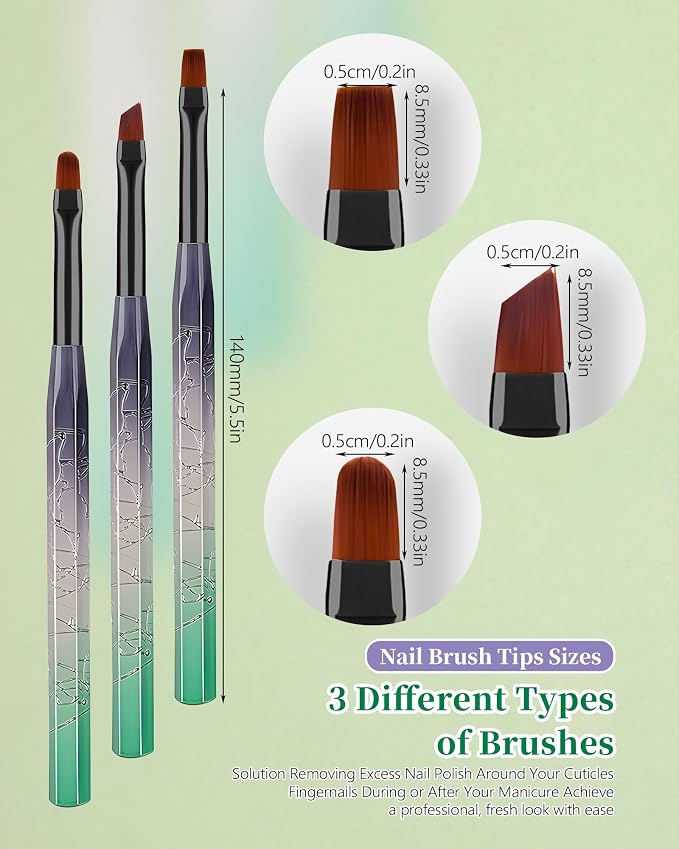 3PCS Nail Polish Clean Up Brush, Round&Falt&Angled Acetone Resistant Nail Brush - Image 6