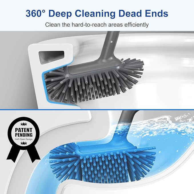 HAMITOR Toilet Bowl Brush Holder Set: Deep Cleaning Silicone Toilet Cleaner - Image 2