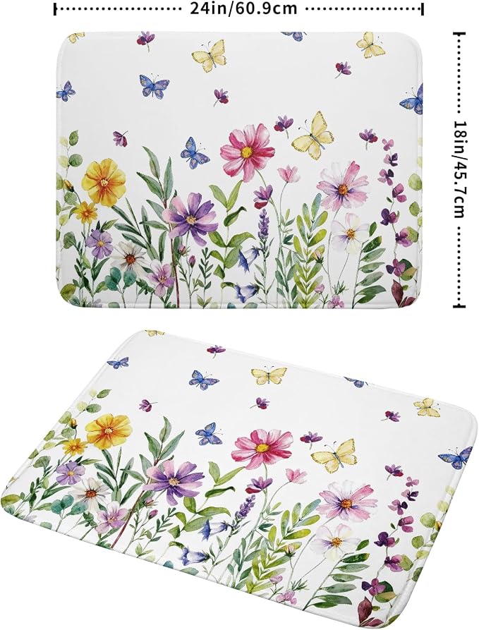 Wildflower Dish Drying Mat for Kitchen 24x18 Inch Colorful Floral Butterfly - Image 4