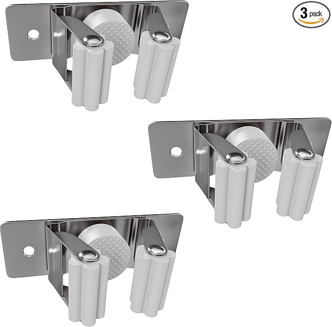 Self Adhesive Broom and Mop Holder Wall Mounted – SUS304 Stainless Steel 2-Slot by SAYONEYES