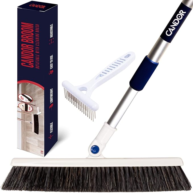 Candor Rotatable Push Broom | 63 Inch Long Lightweight Flexible Cleaning Brush by Candor