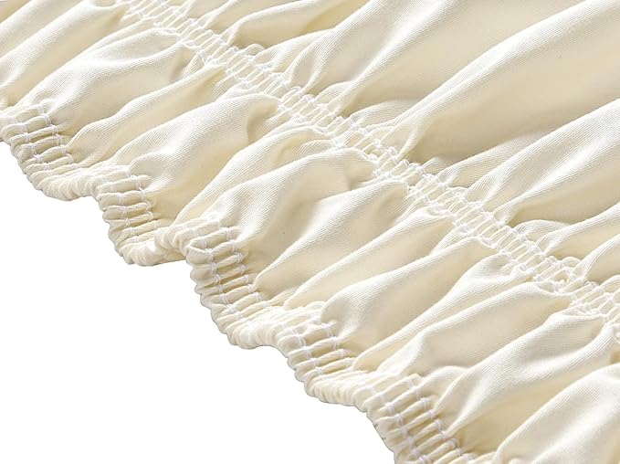Ivory Wrap Around Bed Skirts with 16" Drop - Three Sides Fabric Adjustable Elastic Dust Ruffle Silky Soft -600 TC Stretchy Bed Skirt-Short Queen(60"X 75") Ivory