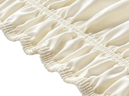 Ivory Wrap Around Bed Skirts with 16" Drop - Three Sides Fabric Adjustable Elastic Dust Ruffle Silky Soft -600 TC Stretchy Bed Skirt-Short Queen(60"X 75") Ivory