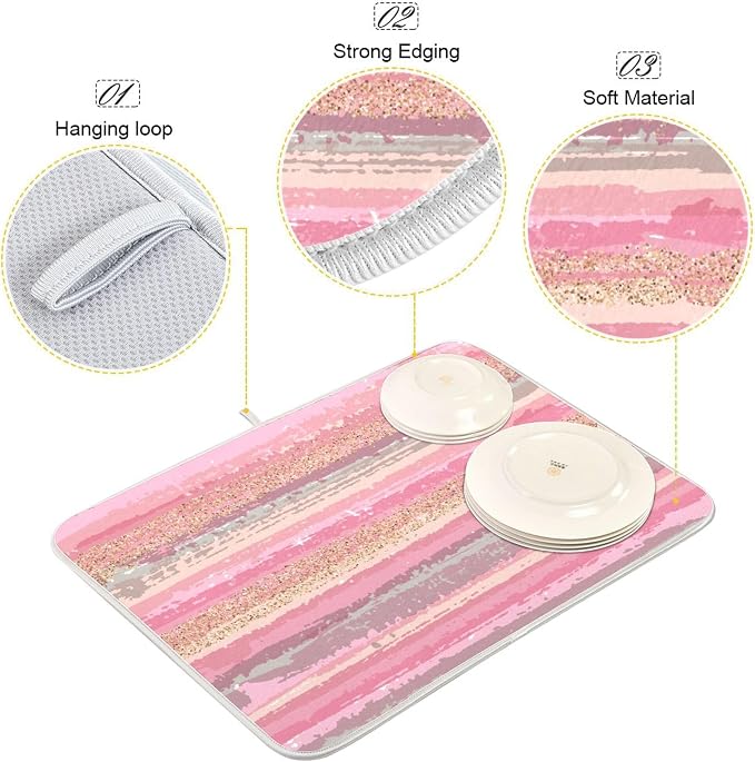Pink Gold Stripe Dish Drying Mat - Image 4