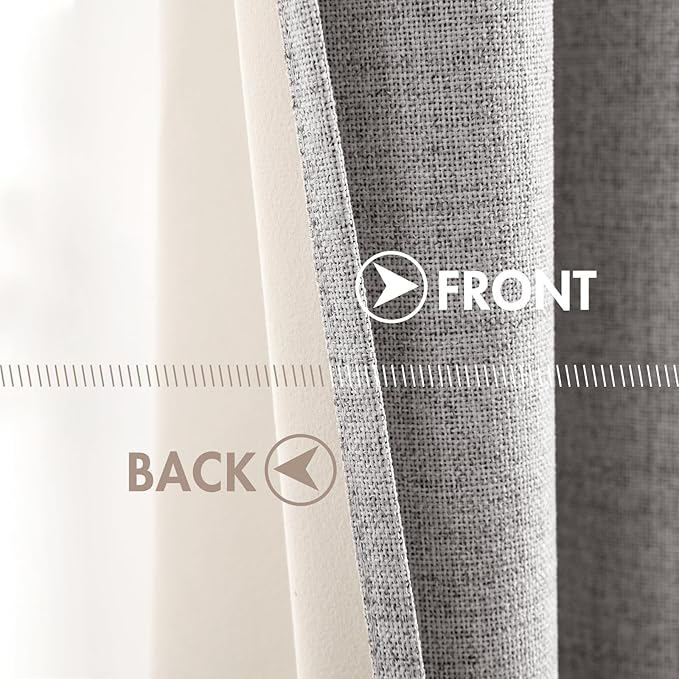 MIULEE Linen Texture Curtains for Bedroom Solid 100% Blackout Thermal Insulated Light Gray Curtains Grommet Room Darkening Drapes for Living Room Nursery 52x72 Inch (2 Panels)