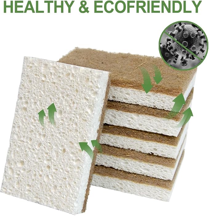 CELOX 12 Pack Coconut Fiber Biodegradable Sponges, Non Scratch Kitchen Cleaning - Image 5