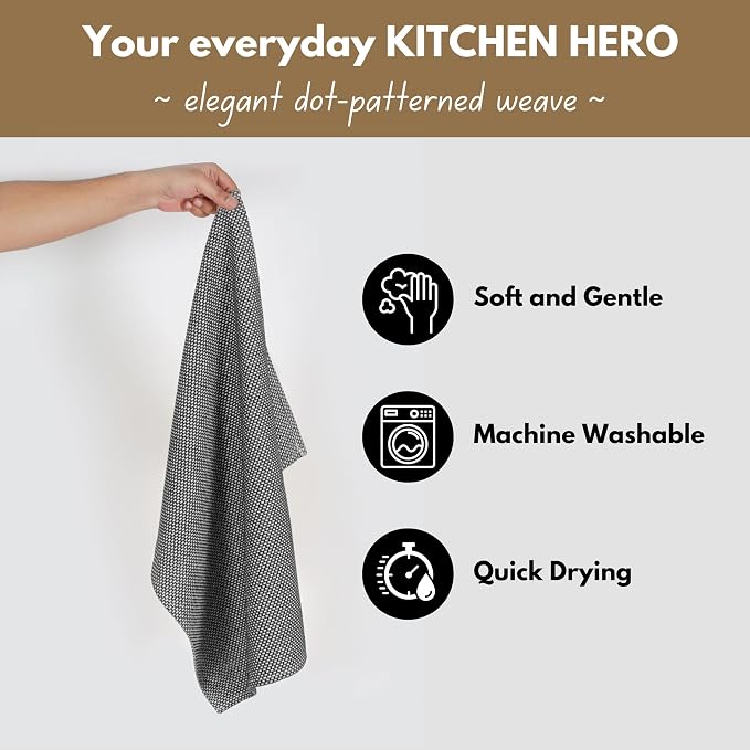 Native Fab 4 Pack Dotted Pattern Kitchen Dish Towels Cotton Super Absorbent - Image 5