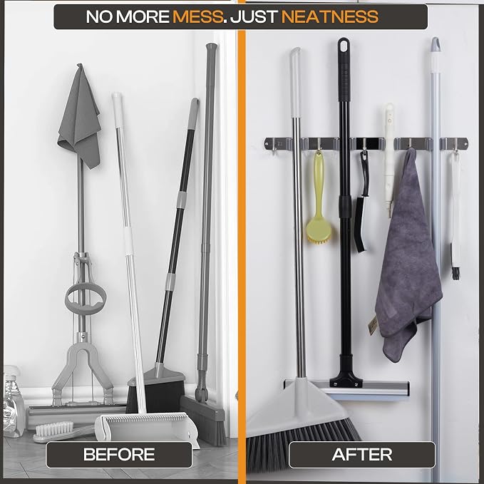 Heavy-Duty Stainless-Steel Broom Holder Wall Mount - Image 5